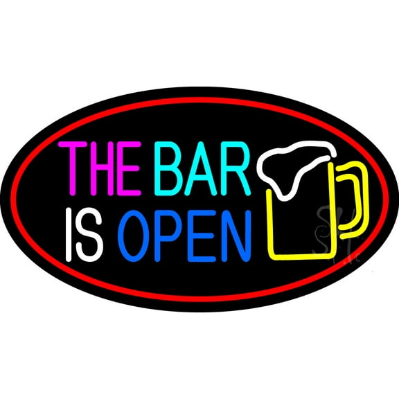 This Bar Is Open With Beer Mug LED Neon Sign 13 x 24 - inches, Clear Edge Cut Acrylic Backing, with Dimmer - Bright and Premium built indoor LED Neon Sign for Bar decor.