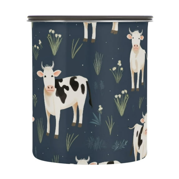 Cute Cow Airtight Coffee Bean Canister 30oz Food Storage Containers with Lids For Gournd, Tea, Sugar, Flour, Rice, Cereal, Candy Cookie Jar