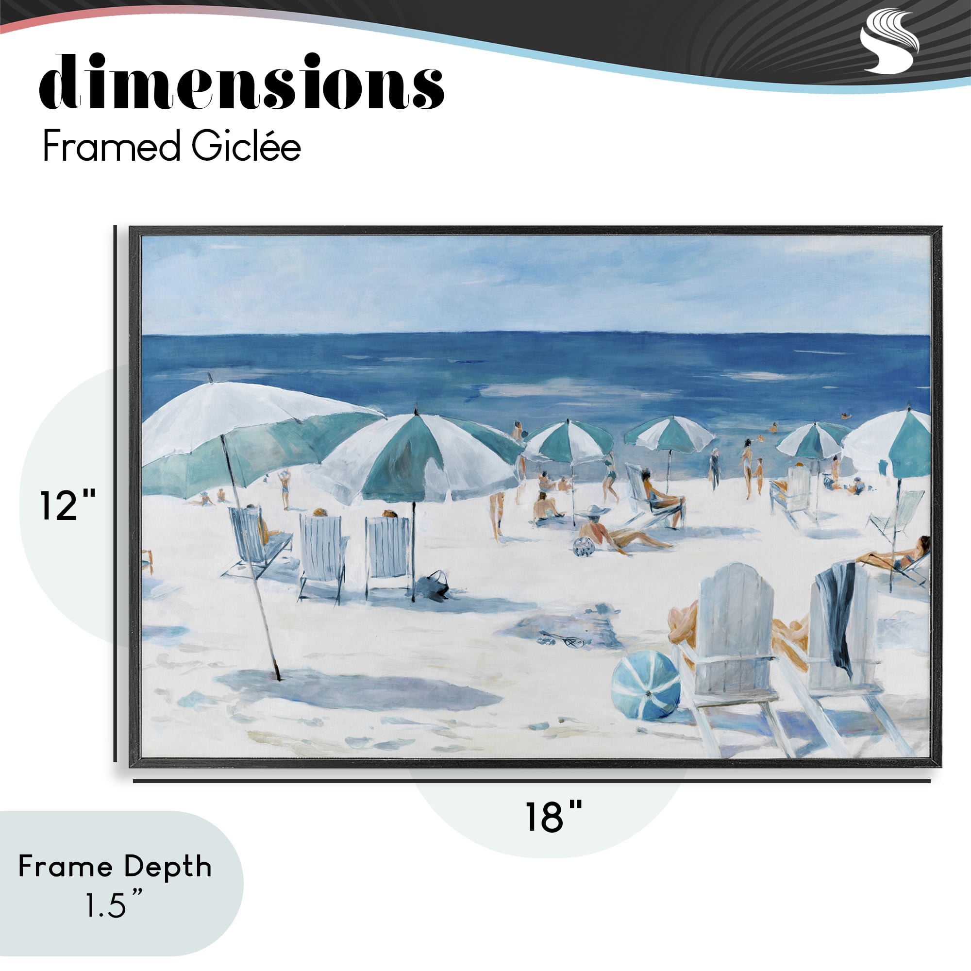 Stupell Industries Umbrella Beach Coastal Scene Black Framed Giclee Art, design by Lorenzo Collective