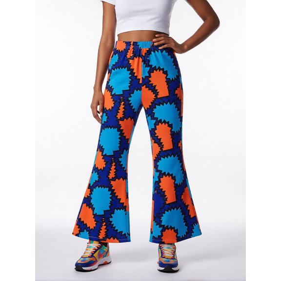 Girls Flared Pants, Digital Print Wide Leg Trousers for Kids, Casual Bell Bottom Style Slim-Fit Pants for Girls Age 4-13