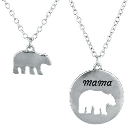 - Lux Accessories Silver Tone Mama Bear Mother Daughter Charm Pendant Necklace 2PC