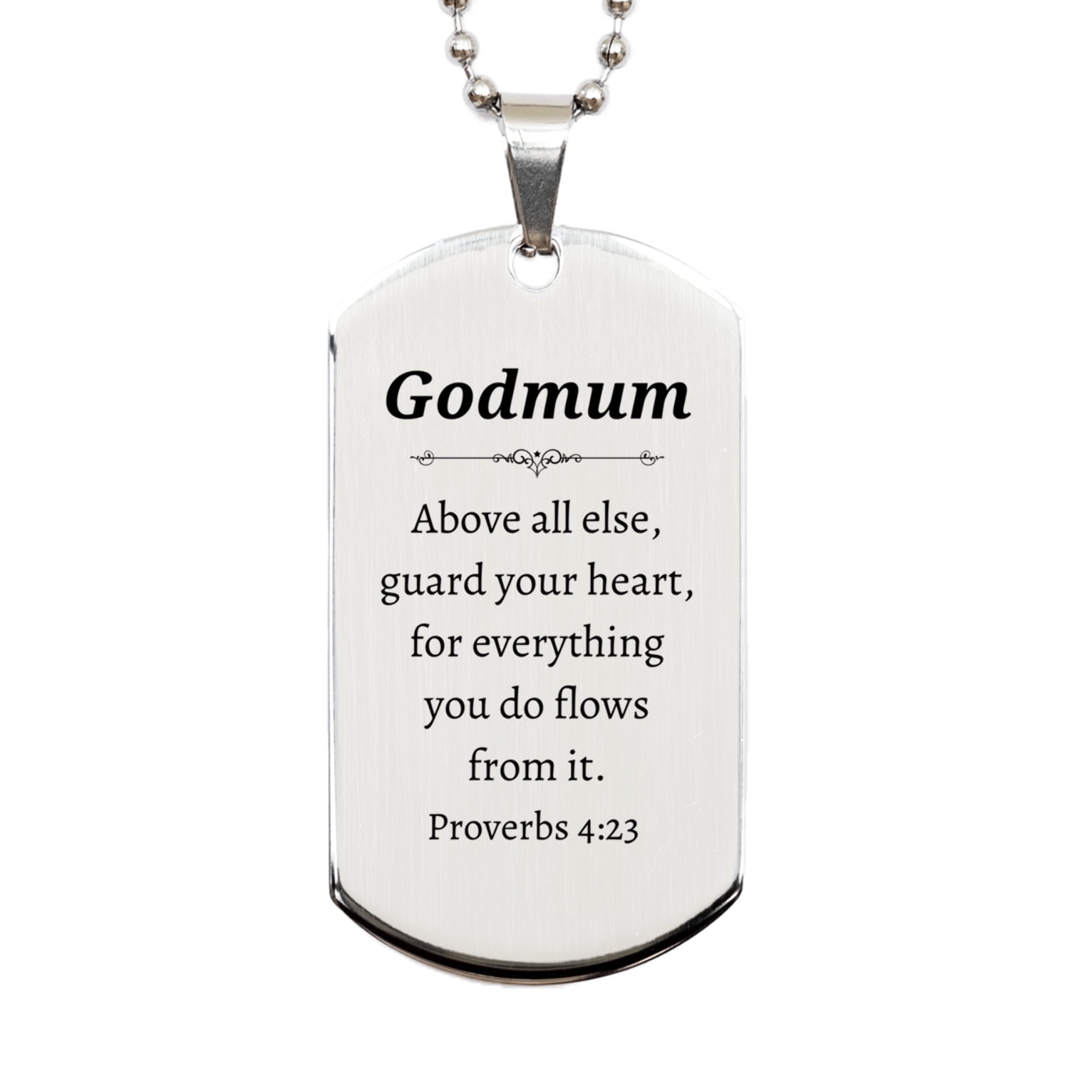 Engraved Silver Dog Tag Godmum Christmas Gift Guard Your Heart Inspirational Jewelry for Her Womens Religious Graduation Present Hope Confidence Necklace