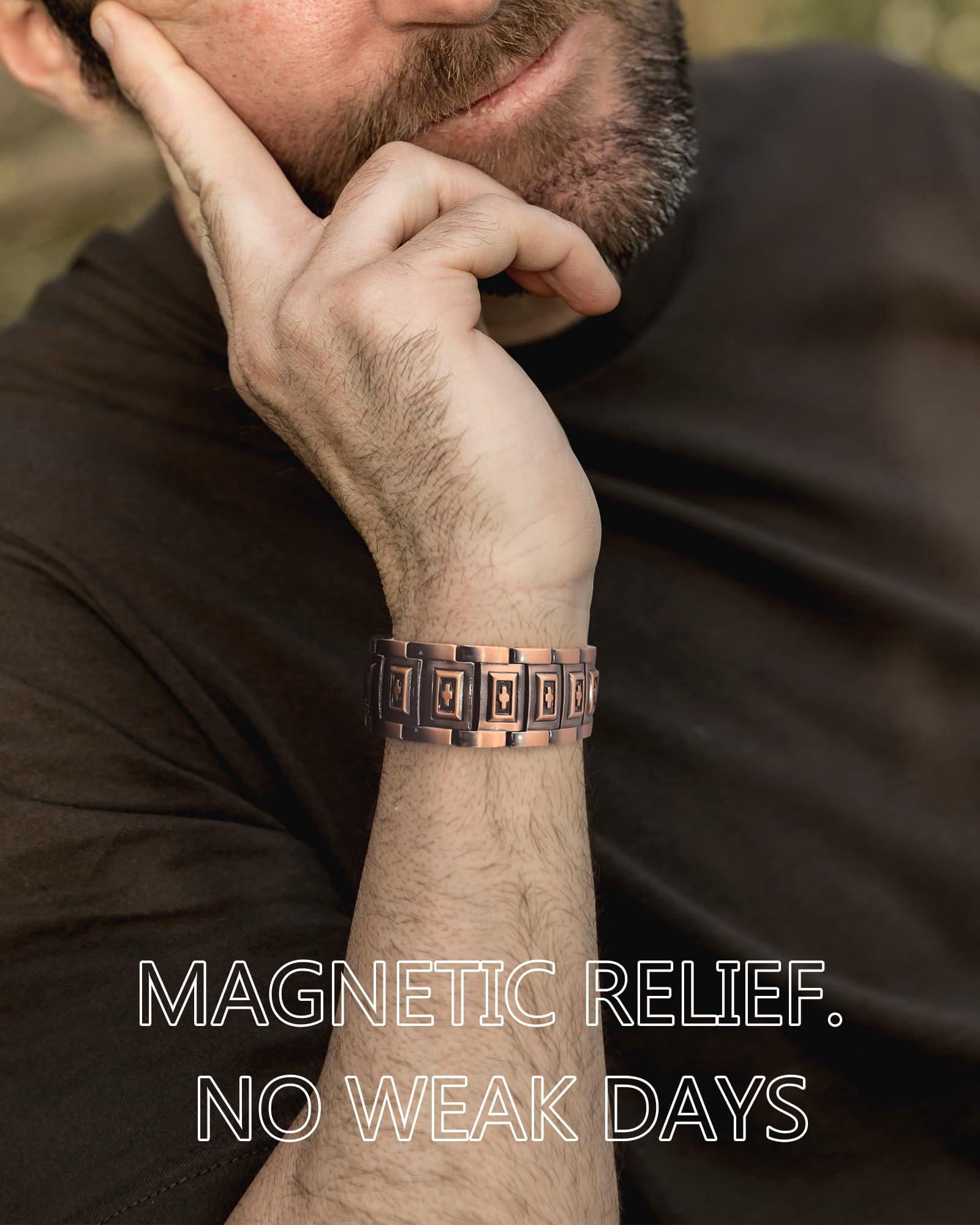 GMOX Men's Copper Magnetic Bracelet with Cross Pattern, 57 Neodymium Magnets (3800 Gauss)
