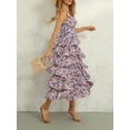 thumbnail image 6 of Elippeo Women Floral Print Long Dress V-Neck Tiered Ruffles Sleeveless Cami Dress Summer Casual Beach Party Dress, 6 of 10