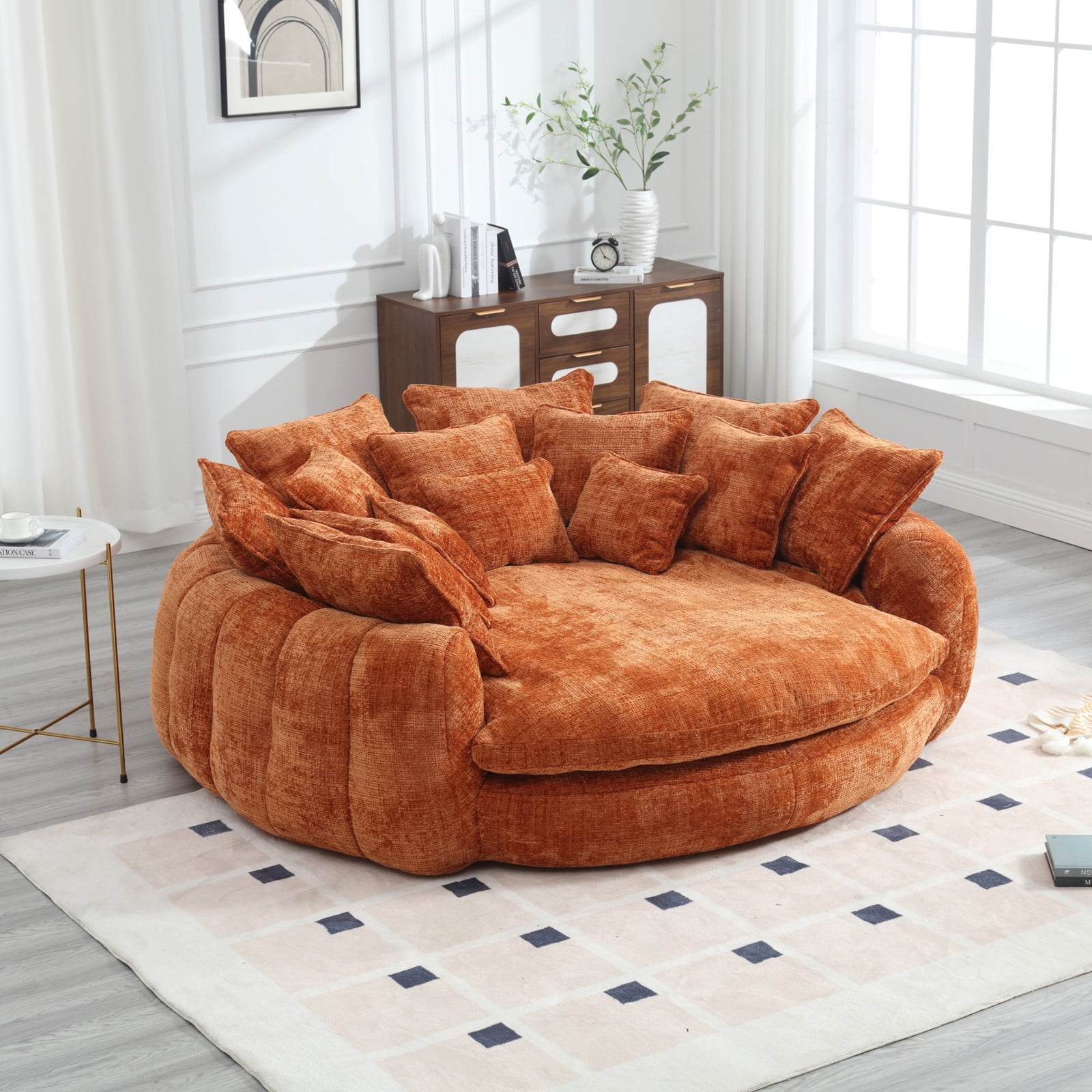 REHOUSING Chenille High Back Oversized and Padded Sofa Bed with 14 Removable Pillows, Orange