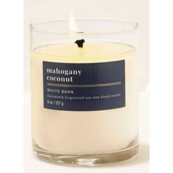 Bath & Body Works White Barn 8 oz Mahogany Coconut Scented Single Wick Candle, Exclusively Fragranced Soy Wax Blend