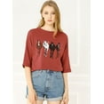 thumbnail image 2 of INSPIRE CHIC Woman's Drop Shoulder 3/4 Sleeves Horse Print Loose Tops, 2 of 4