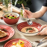 MALACASA 24 pcs Dinnerware Sets, Plates and Bowls Set for 6, Stoneware Dinner Set, Red