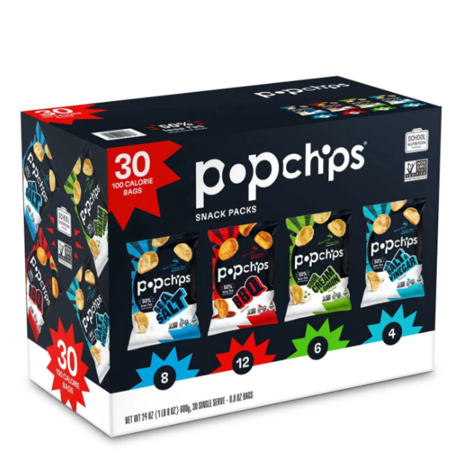 Popchips 30 Count 0.8 oz Pack – Healthy Potato Chips in Assorted