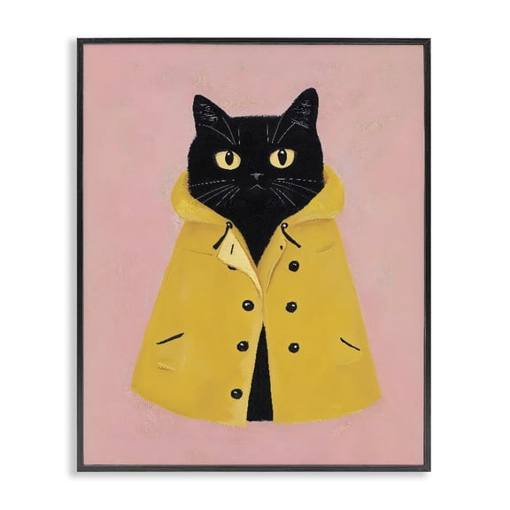 Stupell Industries Art Deco Black Cat in Yellow Raincoat Black Framed Giclee Art, 11 x 14, by The Prints Vibe