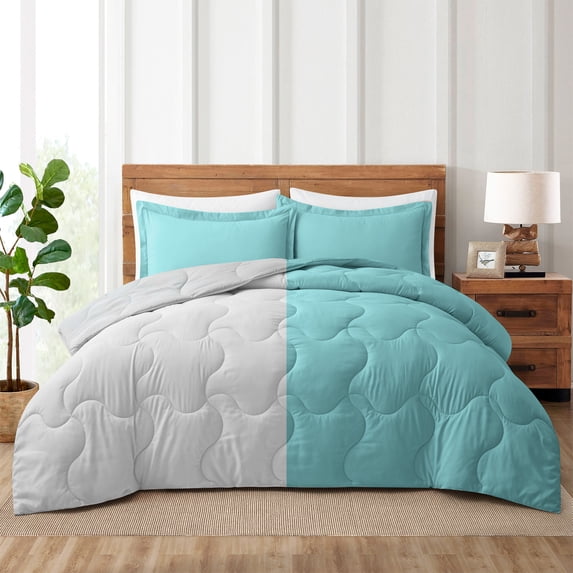 Peace Nest 3-Piece Lightweight Solid Reversible Quilted Down Alternative Comforter and Shams Bedding Set, King