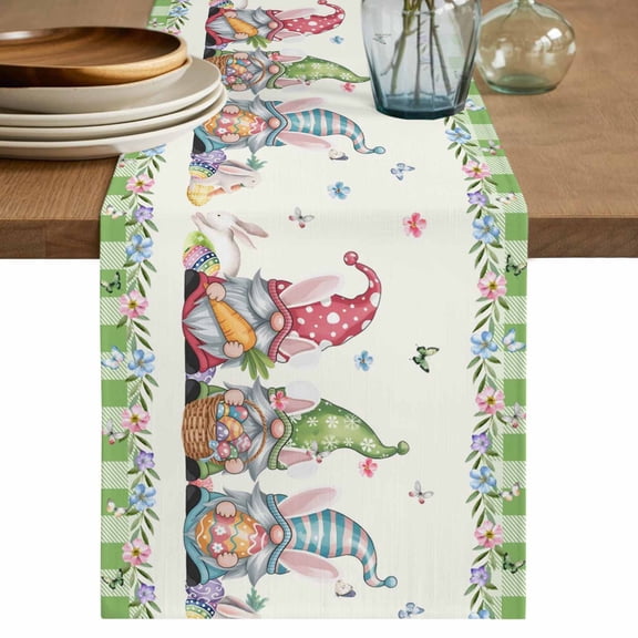 Table Runner 48 Inches Long for Kitchen Dining, Easter Dresser Scarf Farmhouse, Dining Table Decorations for Wedding/Parties, Funny Bunny Ear Gnomes Colorful Eggs Flowers Plaid 13 x 48 In