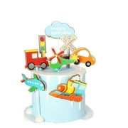 PureArte DIY Happy Birthday Transportation Theme Cake Decoration Set For Kids Party Decoration Car Train Plane Helicopter Props