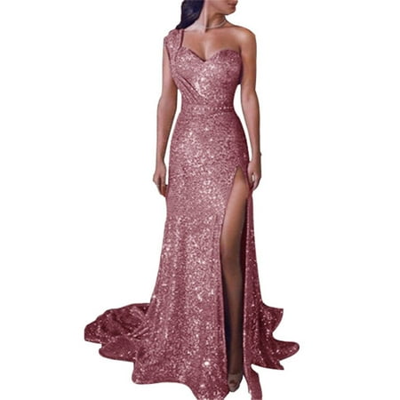 Plus Size Prom Cocktail Formal Dress For Women Strapless Fishtail Ball Prom Gown Bridesmaid Wedding Split Bodycon Dress Party Cocktail Sequin Sparkly Long Maxi Dress  Pink