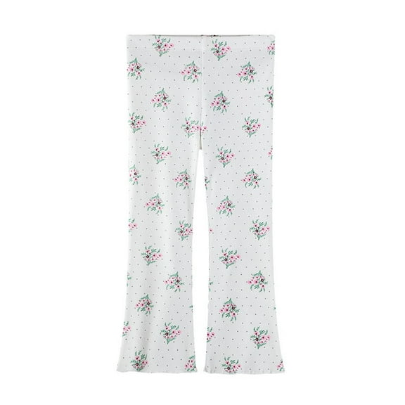 SGFCWSX Girls Casual Pants Winter Flare Floral Print Trousers for Kids Stretch High Waisted Pant White Size 4 Years