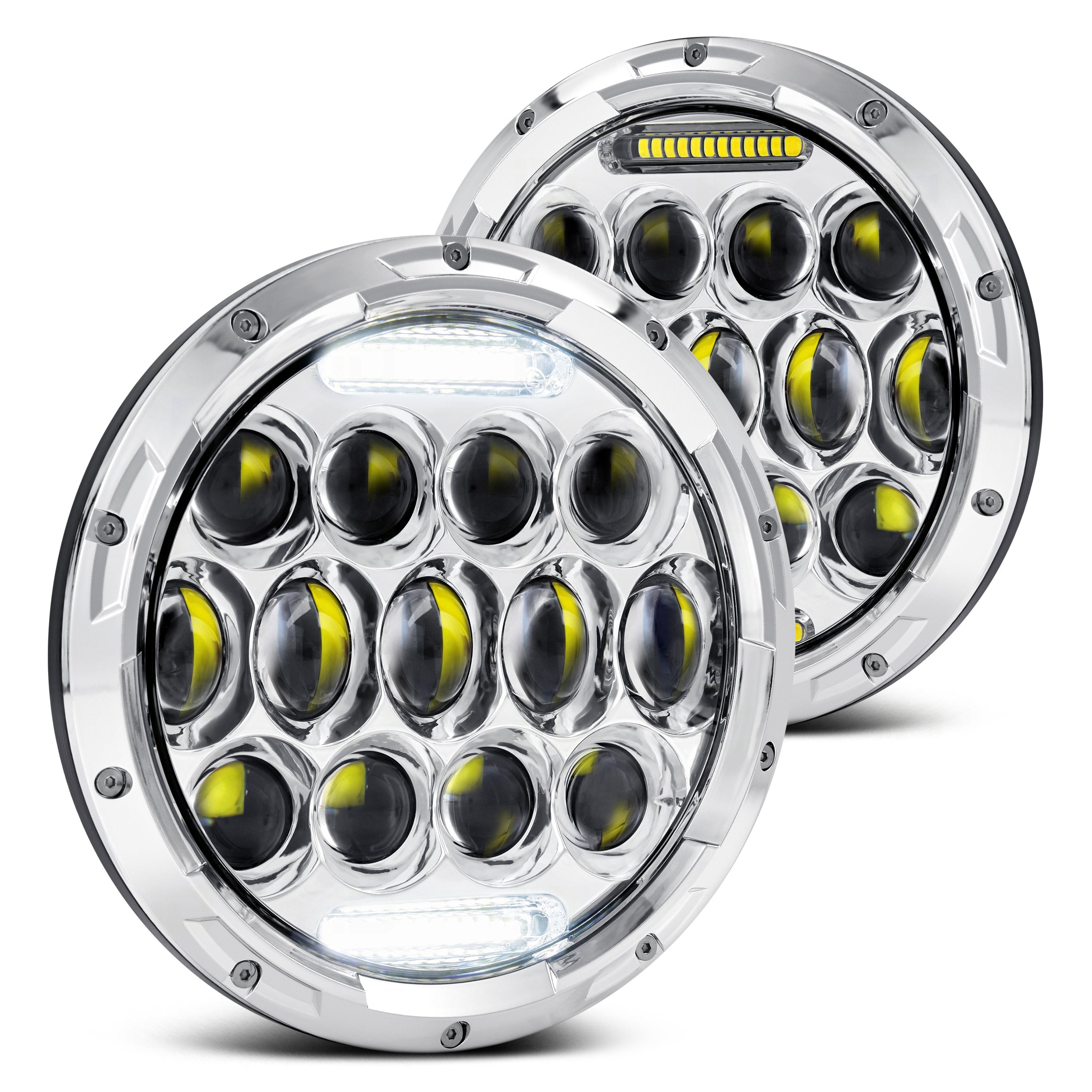 Lumen SBHL75ACHR 7" Round Chrome Projector LED Headlights with DRL