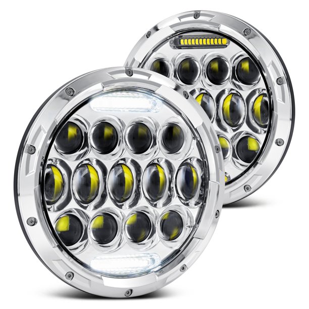 Lumen SBHL75ACHR 7" Round Chrome Projector LED Headlights with DRL