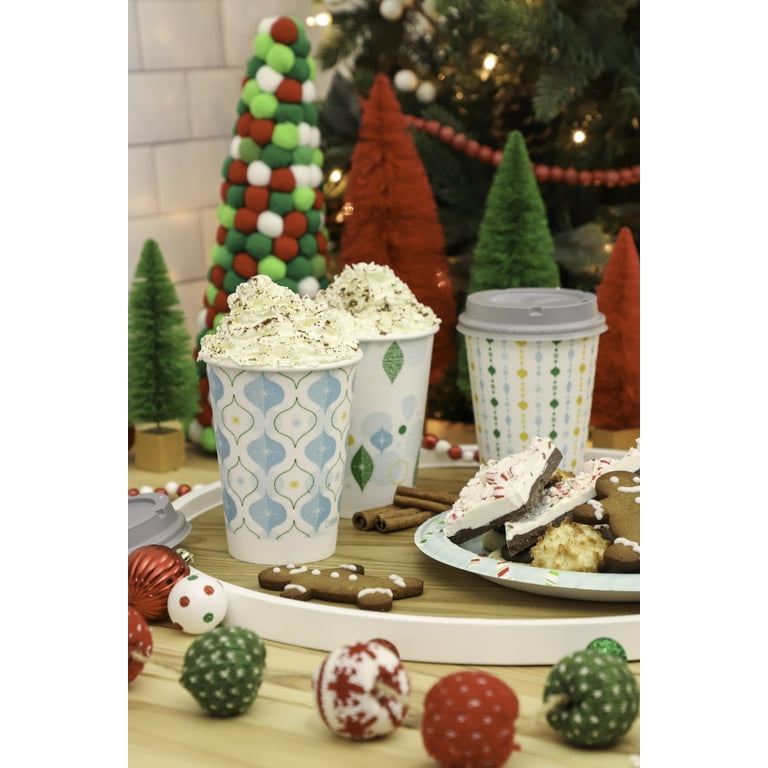 150 Pcs Christmas Snowman Hot Cups with Lids - Disposable 12oz Paper Cups  Set fo