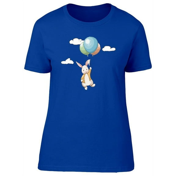 Cute Rabbit Flying With Balloons T-Shirt Women -Image by Shutterstock, Female XX-Large