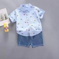 thumbnail image 2 of Odeerbi 6M-5Y Niños Trajes de Verano Algodón Manga Corta Camisa Jeans Pantalones Cortos Conjunto Coche Impreso Camisa Denim Pantalones Cortos Dos Piezas, 2 of 9