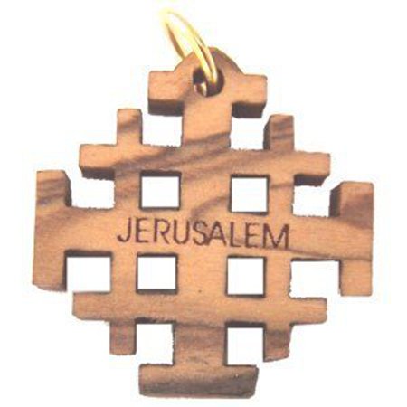 Bannouras Olive Wood - Olive wood Jerusalem Cross Laser Pendant (6cm or 2.36