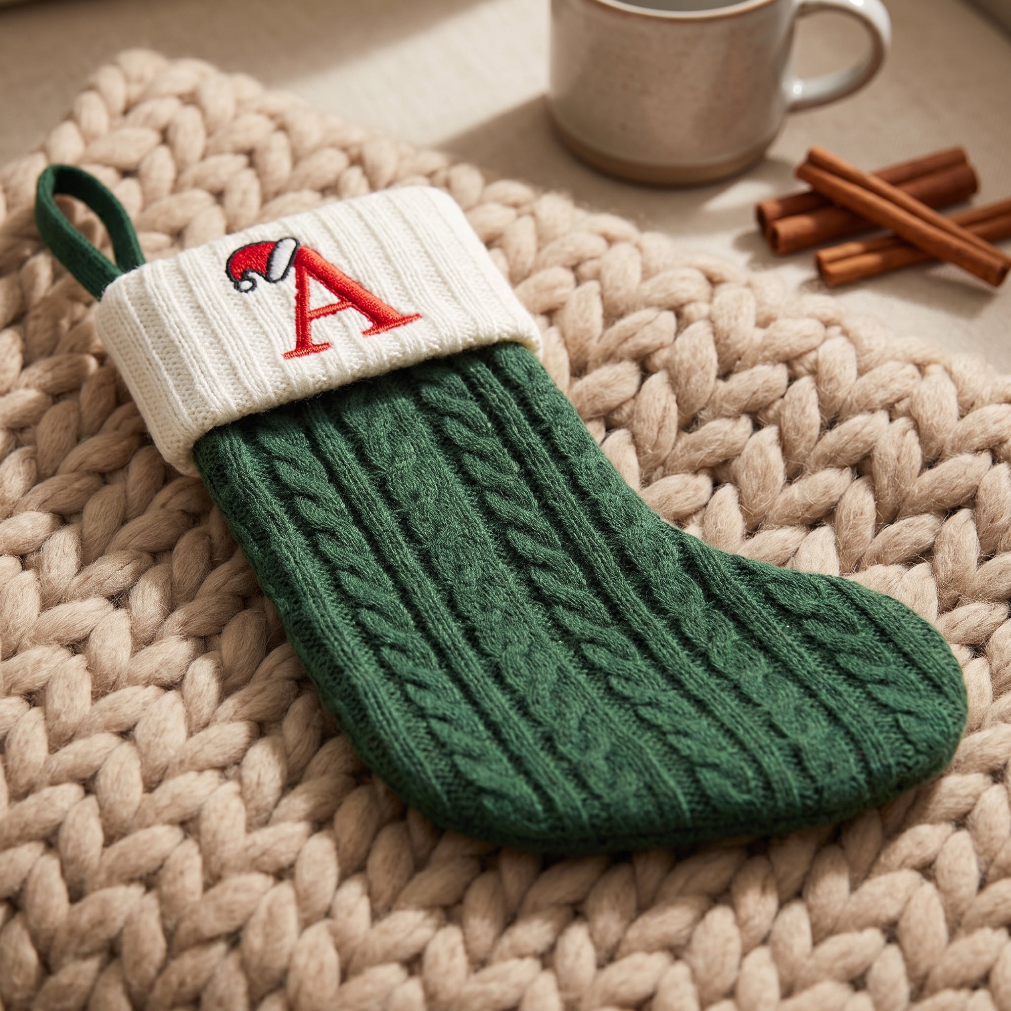 Unique Bargains Christmas Luxury Grand Hearth Accent Stocking Green Letter A 8"