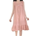 thumbnail image 3 of Swuxness Women's Suspenders Nightdress, Women's Nightgowns, Women's Loose Ruffles Bow Spaghetti Strap Soft Comfortable Loungewear Nightgowns for Women Pink, S, 3 of 5