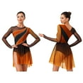 thumbnail image 6 of iiniim Women's Color Block Lyrical Dance Dress Long Sleeve Rhinestone Figure Skating Ballet Dancewear Orange XXL, 6 of 7