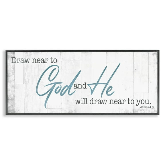 Stupell Industries Near to God Charming Proverb Religious Painting Black Framed Art Print Wall Art, 24 x 10
