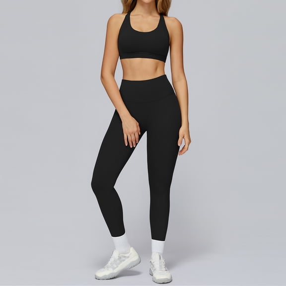PISONIC 2pcs Women's Full Yoga Suit - Full-Body Workout Attire, Solid Color Slim-Fit Gym Wear Suitable for Yoga, Running, Gym - Machine Washable, Year-Round Wear