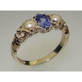thumbnail image 2 of LBG British Made 10k White Gold Natural Tanzanite & Cultured Pearl Womens Trilogy Ring - 33 size options - Sizes 4 to 12 Available, 2 of 7