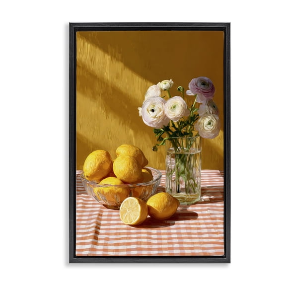 Stupell Industries Shabby Chic Lemony Breakfast Arrangement Black Floating Frame Canvas Art, 17 x 25, by Petals Prints Design