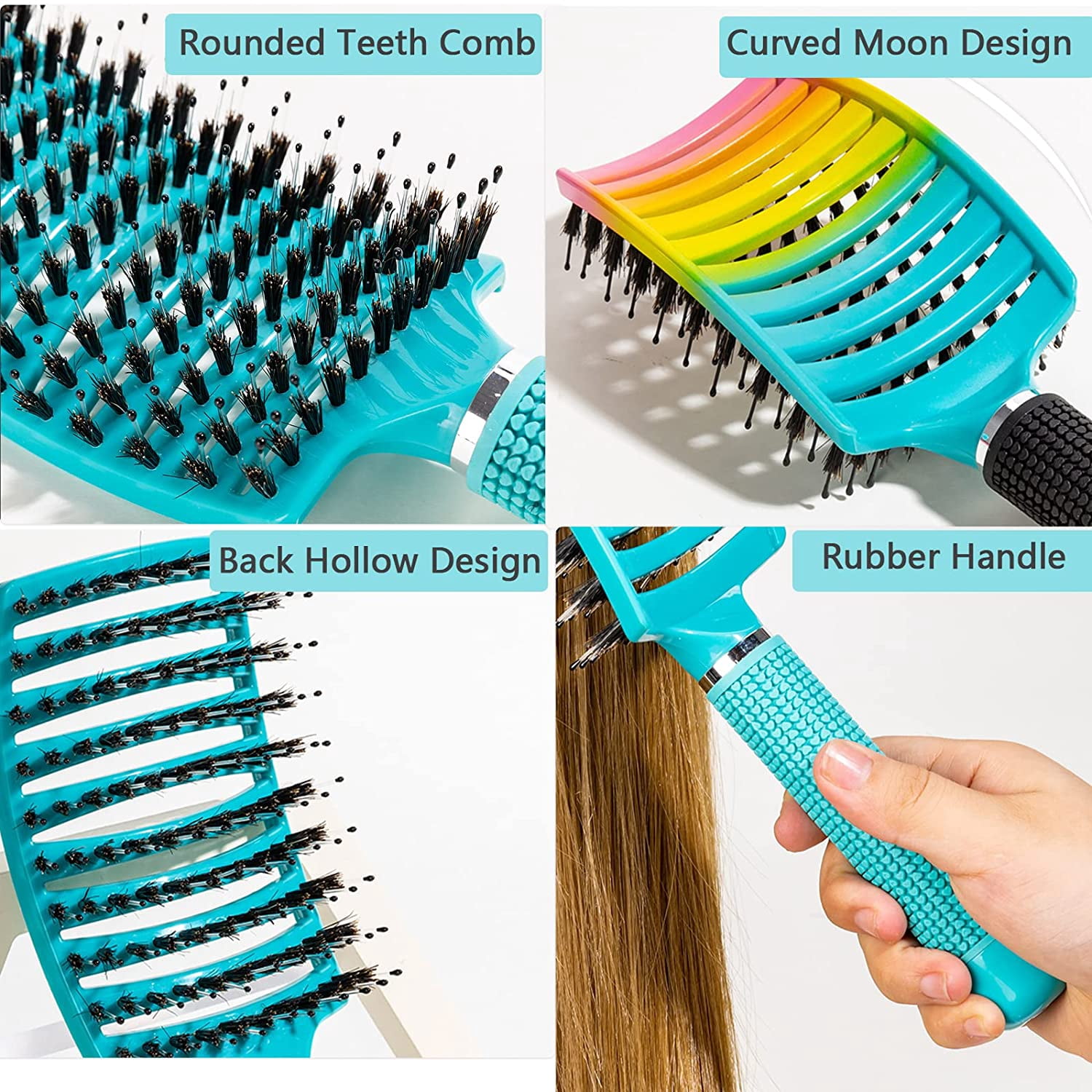 Detangling Brush 2 Pack,Boar Bristles Hair Brush without Pain Adds Shine and Makes Hair Smooth,Fast Drying Styling Massage Hairbru