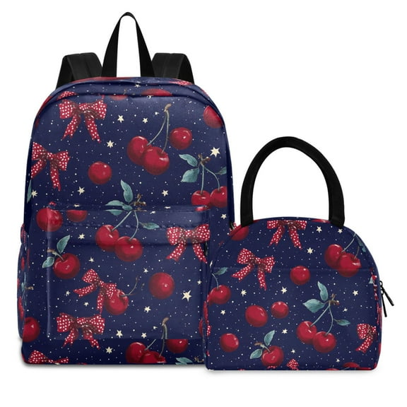 ALAZA Backpack Set Polka Dots Bows Cherry Elementary School Bags Student BookBag with Lunch Bag