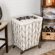 Honey-Can-Do Steel Chevron Rolling Laundry Hamper with Removable Cotton Liner, Antique Gold/Natural