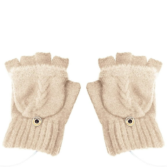 Otqutp Teen Girls Outdoor Gloves Elastic Winter USB Warm Gloves Hand Warming Hiking Driving Running Riding Heart Of Hand Back Of Hand Reversible USB Heated Gloves(Beige,One Size)