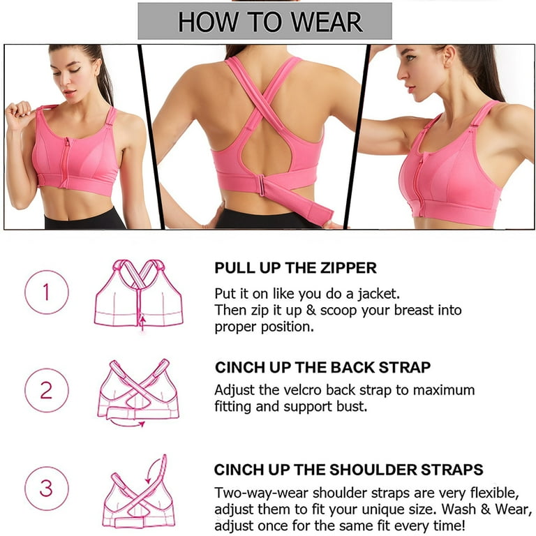 Elbourn 3Pack Women's Sports Bra, Zipper in Front Sports Bra with Max  Support Moisture-Wicking Athletic High Impact Strappy Back Support Workout  Top(Rose Red-M) 