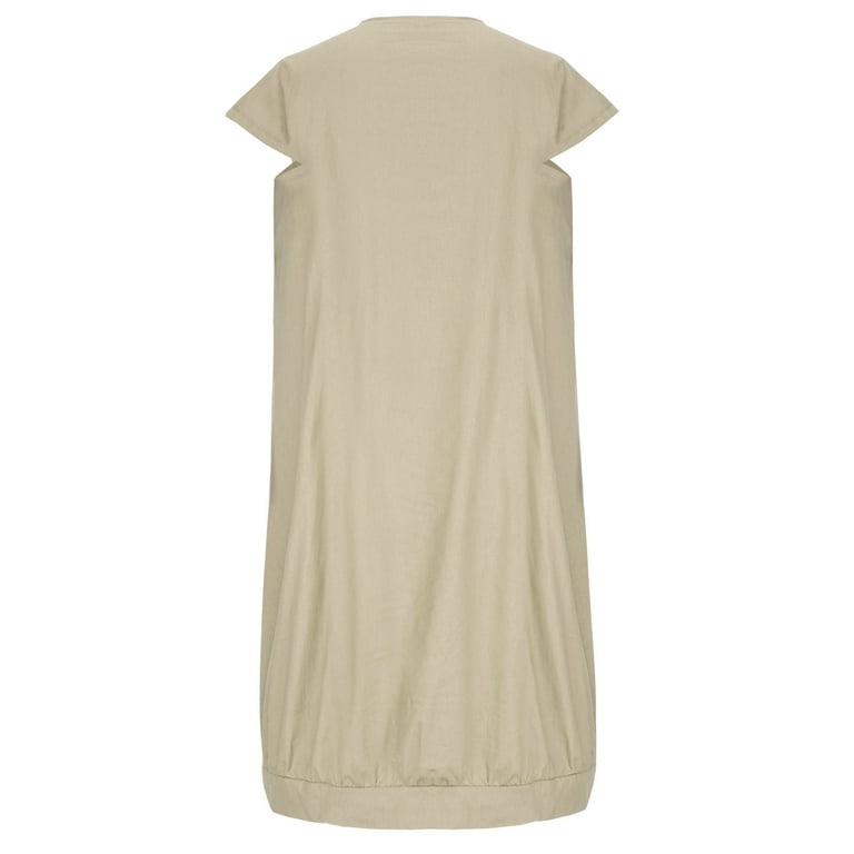 Casual Summer Dresses for Women Solid Short Sleeve Cotton Linen Dress  V-Neck Ruched Loose Comfy Midi T Shirts Dress - Walmart.com
