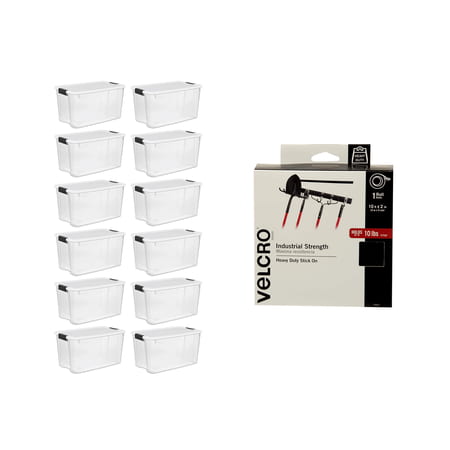 Sterilite 70 Qt Storage Box (12 Pack) Bundled with VELCRO? Brand 10 Ft Adhesive