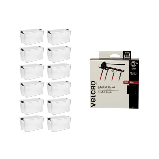 Sterilite 70 Qt Storage Box (12 Pack) Bundled with VELCRO? Brand 10 Ft