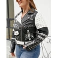 thumbnail image 4 of Giolshon Women's Plus Size Faux Leather Jacket Graffiti Studded Rivet Punk Floral Moto Biker Coat, 4 of 4