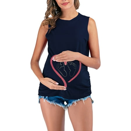 

Pregnancy Clothes Valentine s Day Deals Clearance Women s Crewneck Sleeveless Vest Heat Baby Feet Print Solid Color Maternity Top