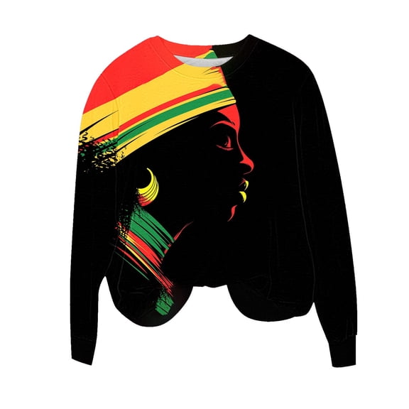 Tnhcen Women's Black History Month Crewneck Sweatshirt - Oversized Stretchy Long Sleeve Tops with Print Plus Size Casual Daily Wear (S-2XL)