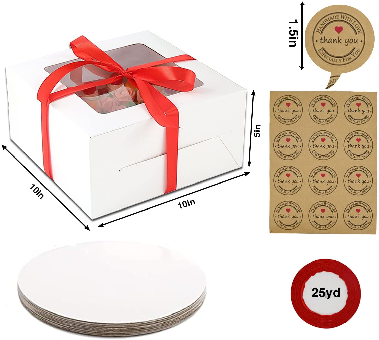 Buy 10 Set Cake Boxes 10x10x5 Inches White Bakery Boxes With Window