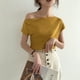 thumbnail image 3 of Camisa de punto para mujer, manga corta, hombros descubiertos, delgada, color sólido, amarillo Vogacara AP001509-03B, 3 of 7