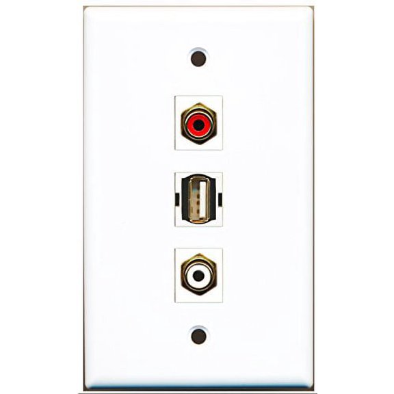 RiteAV - 1 Port RCA Red and 1 Port RCA White and 1 Port USB A-A Wall Plate