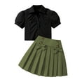 thumbnail image 2 of Spazoro Little & Big Girls Cute Outfit Sets, 2-Pieces Summer Solid Color Crew Neck Short Sleeve Shirt and Skirts Sets Army Green Size 10 T, 2 of 9