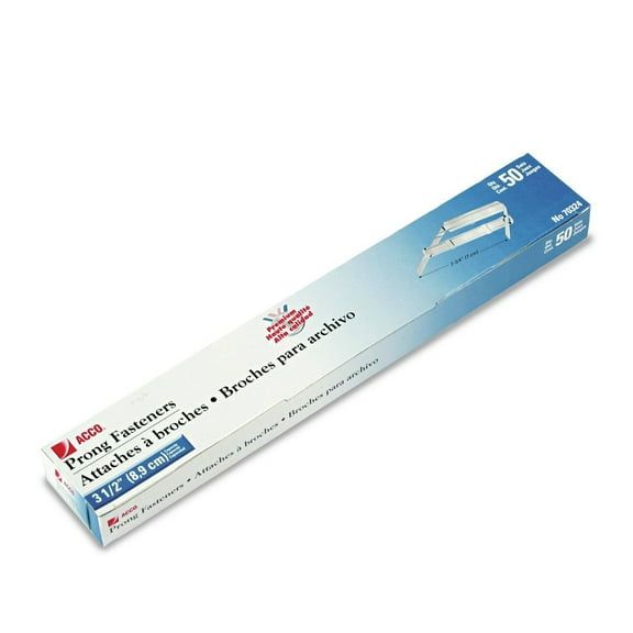 ACCO Premium 2 Piece Paper Fasteners, 3-1/2" Capacity, 2-3/4" Ctr-To-Ctr, 50 Per Box