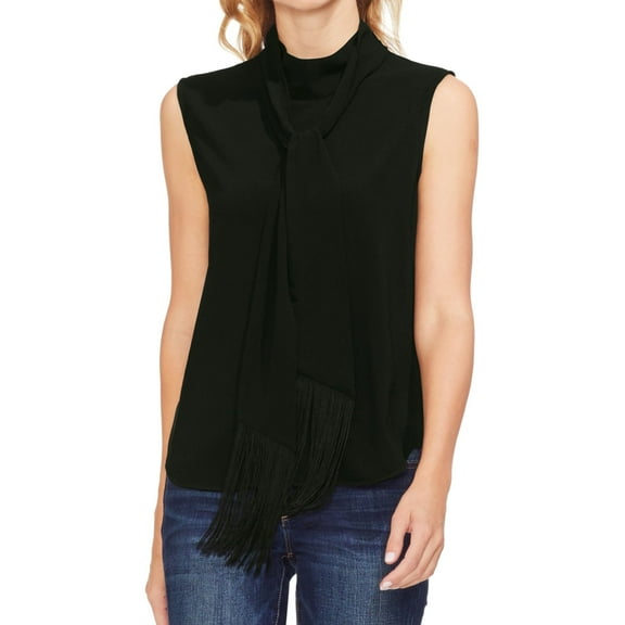 Vince Camuto Womens Fringed Mock Neck Sleeveless Blouse Top