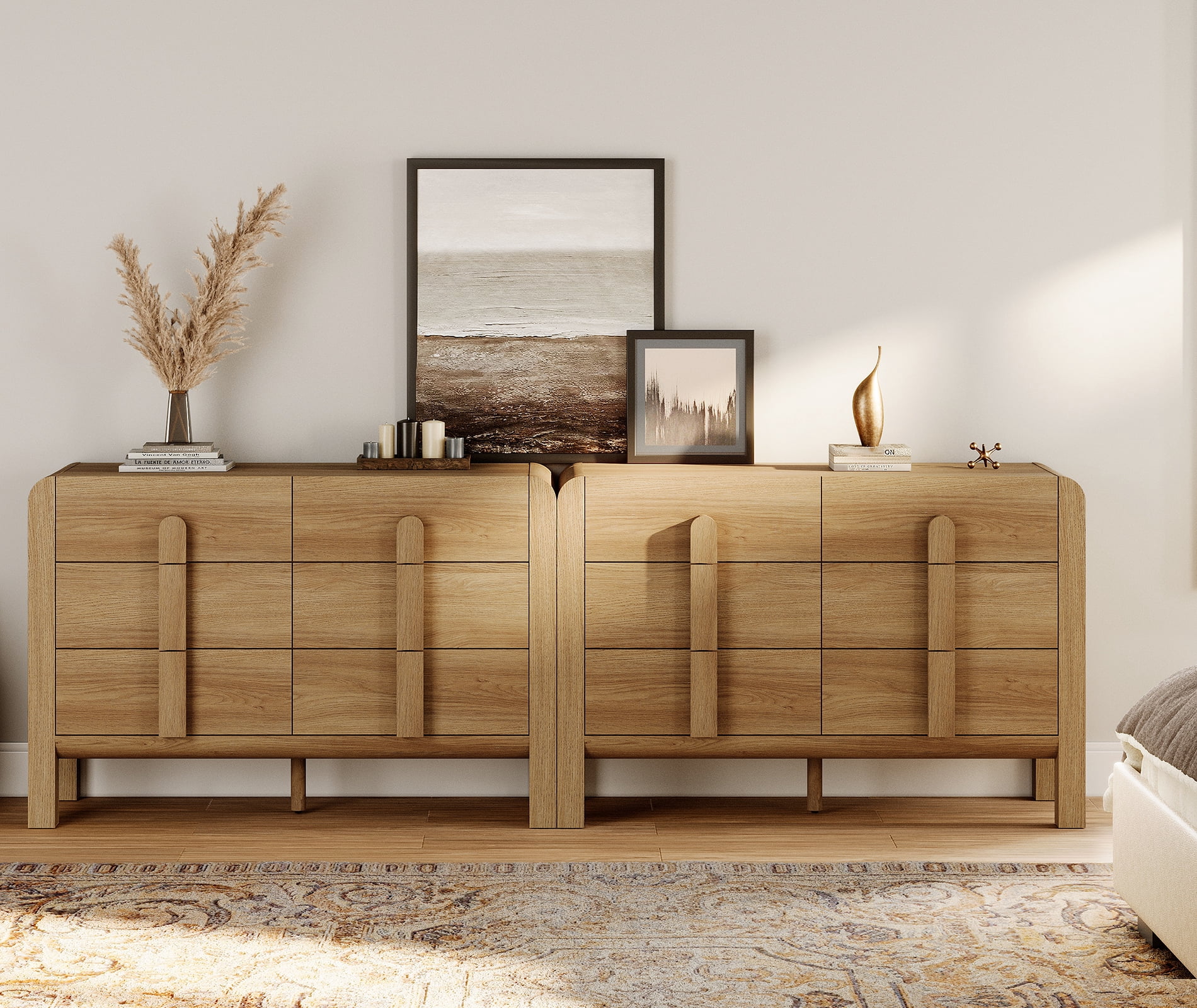 Modern Dresser TV Stand for TVs up to 100 Inch, Cruved Entertainment Center, Wood TV Console with Storage for Living Room
